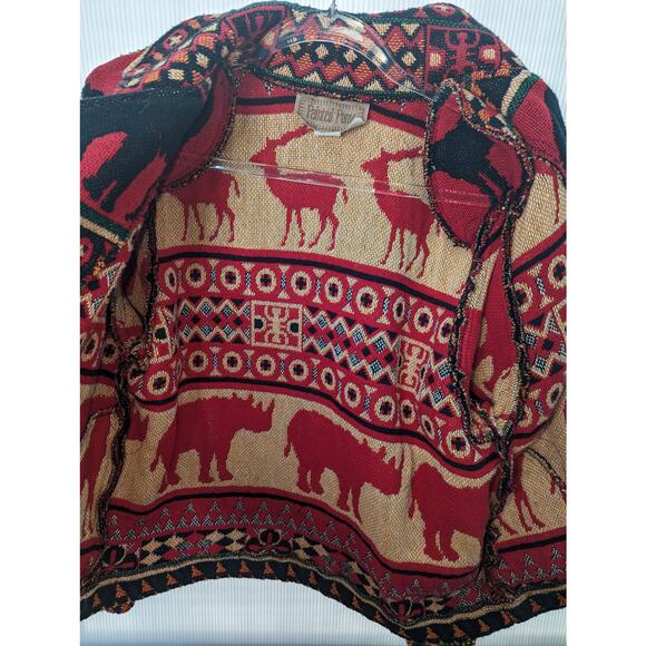 Vintage Painted Pony Cropped Tapestry Animal Print Beaded Jacket One Size Artsy - Picture 6 of 10